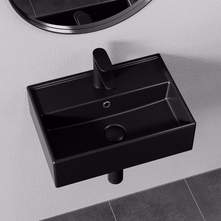 HOROW Lavabo a parete Lavabo da bagno a parete o da appoggio Bianco o nero Lavabo da appoggio con foro per rubinetto piccolo 45x31cm