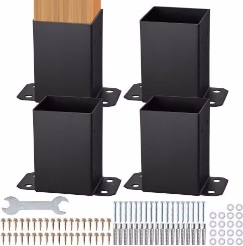 Set di 4 supporti per pali VEVOR in acciaio al carbonio nero opaco per pali in legno 102x102 mm e base 91x91 mm
