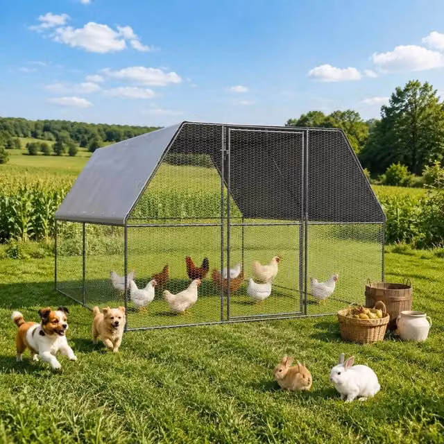 Outdoor Chicken Coop 3x4x2 M Galvanized Steel