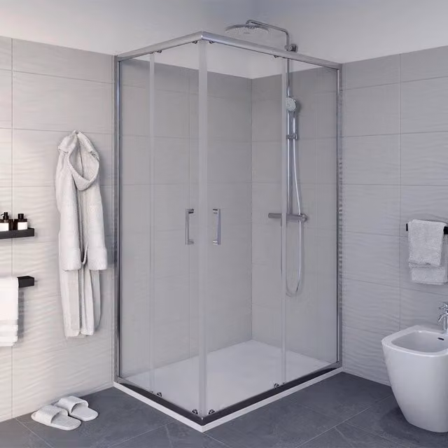 Box doccia angolare Icon con doppio sistema scorrevole e vetro trasparente L 140 cm x P 70 cm x H 195 cm – 1