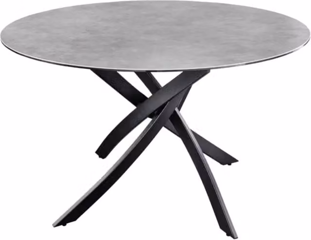 Tavolo da pranzo rotondo ARAVIS 120 cm - Ceramica grigia e base in metallo nero scultoreo