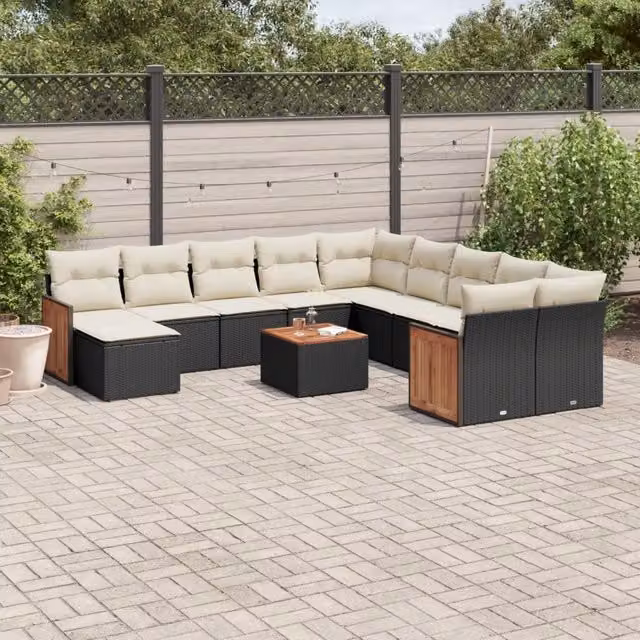 Set Divani da Giardino 12 pz con Cuscini Nero in Polyrattan 3260656