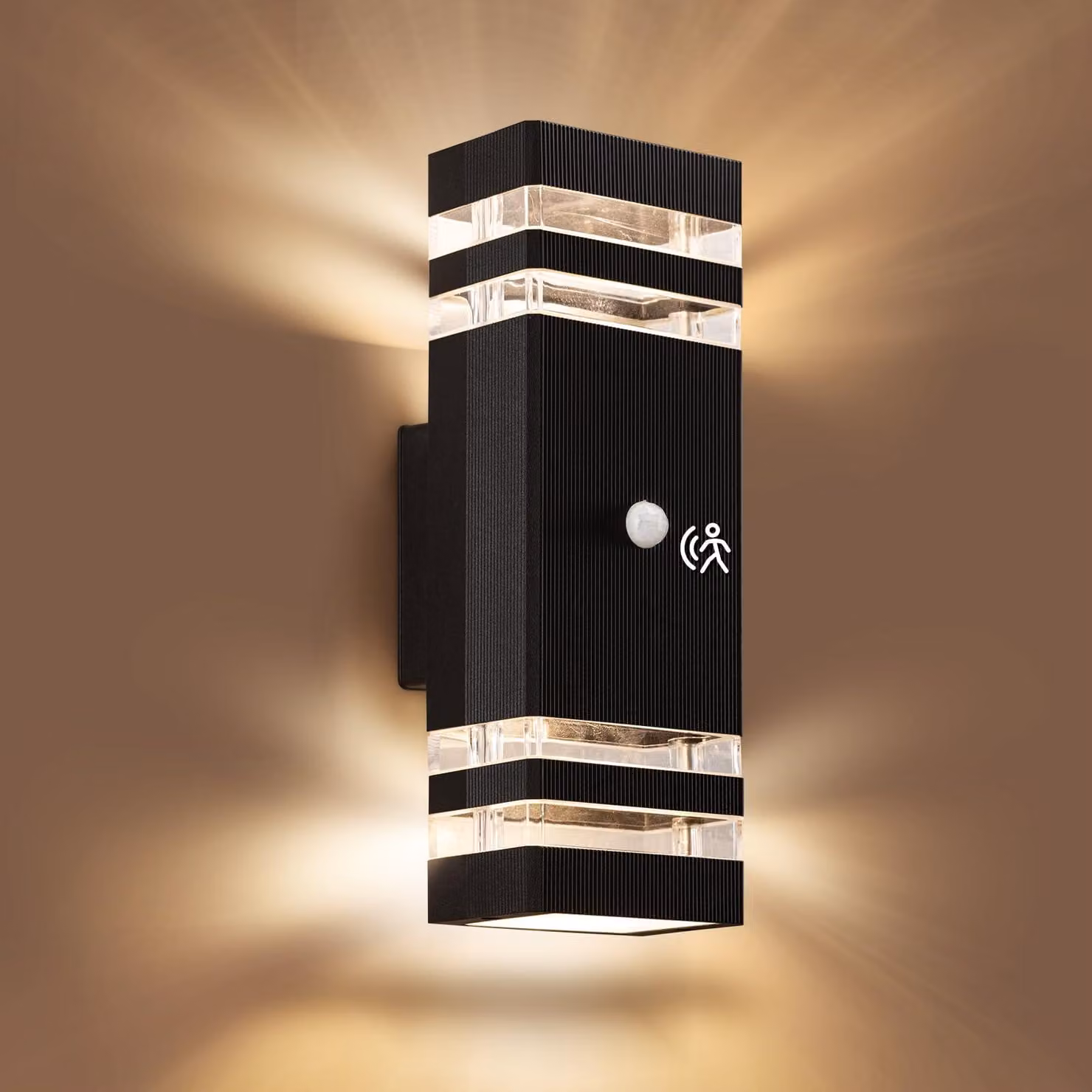Lampada da esterno con sensore di movimento, colore nero, 2 lampadine LED GU10, grado di protezione IP54