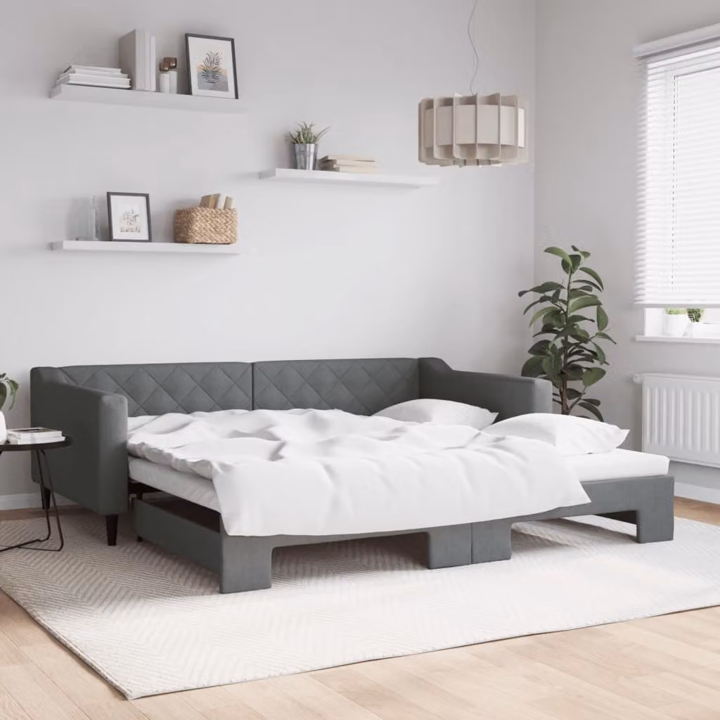 vidaXL Divano Letto Moderno con Letto Estraibile in Tessuto Grigio L/P/H: 223 x 110 x 67 cm con Dimensioni Letto: 100 x 200 cm