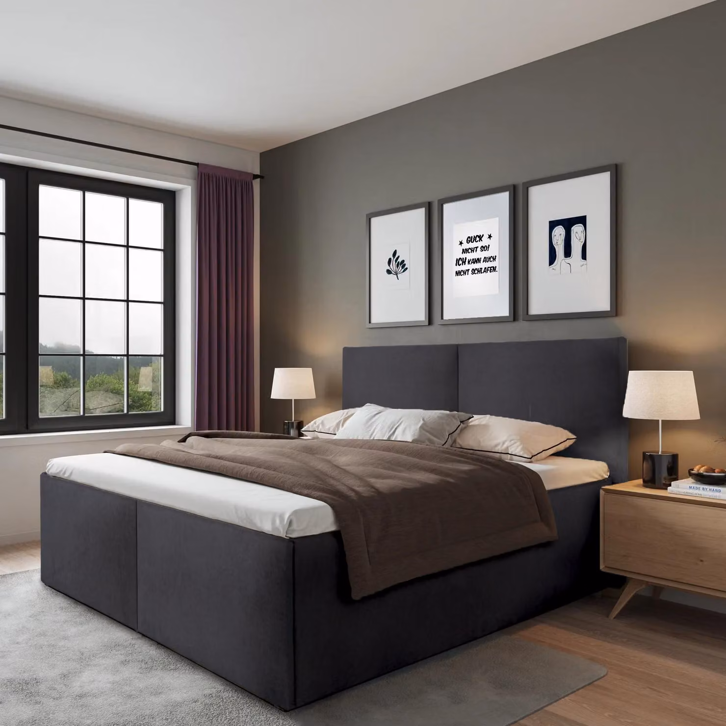 Letto imbottito Milano antracite 100 x 200 x 40 cm con contenitore. Materasso e rete non inclusi