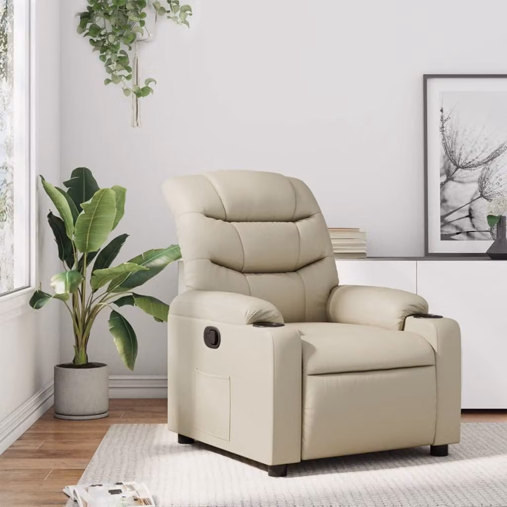Poltrona Reclinabile Relax vidaXL in Similpelle Beige con Braccioli e Struttura in Metallo e Legno