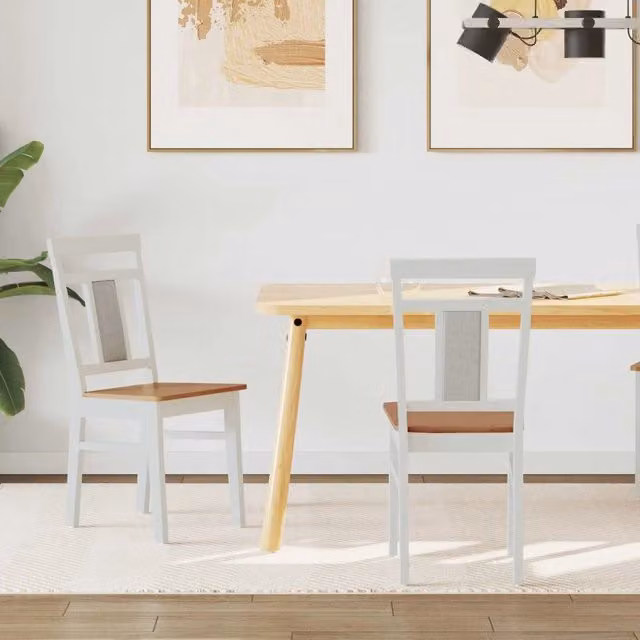 Set di 2 sedie da pranzo vidaXL in legno di gomma e tessuto bianco, stile classico