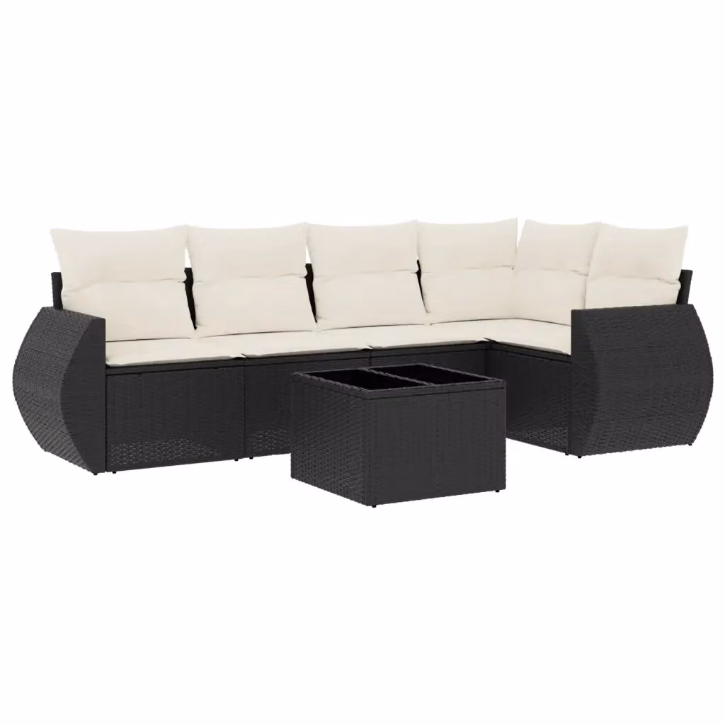 vidaXL Set Divano da Giardino a L con 6 Pezzi, Polyrattan Nero e Cuscini Inclusi – 2