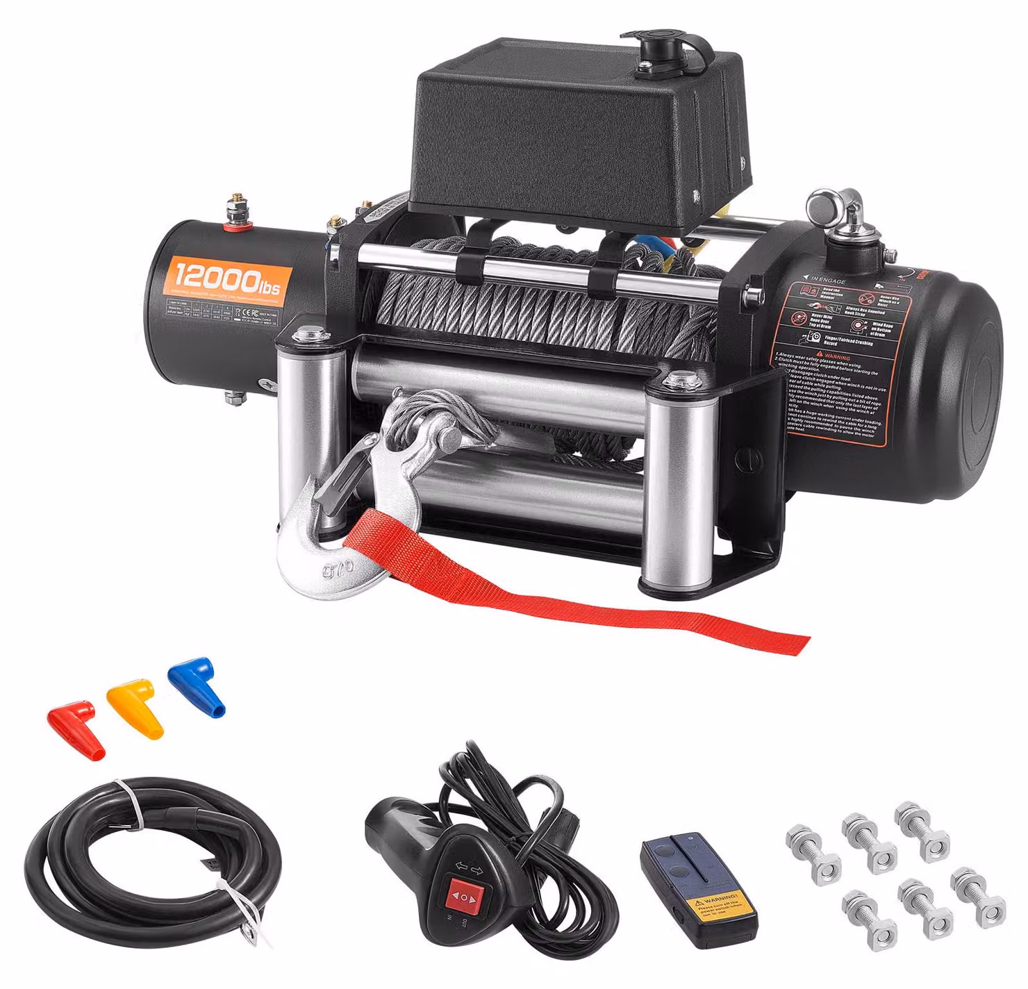 Verricello elettrico SucceBuy, forza di trazione 5400 kg, verricello a 12 V CC con fune in acciaio da Φ 9,1 mm x 26 m, telecomando con e senza fili, ideale per SUV, jeep, rimorchi, barche e veicoli fuoristrada
