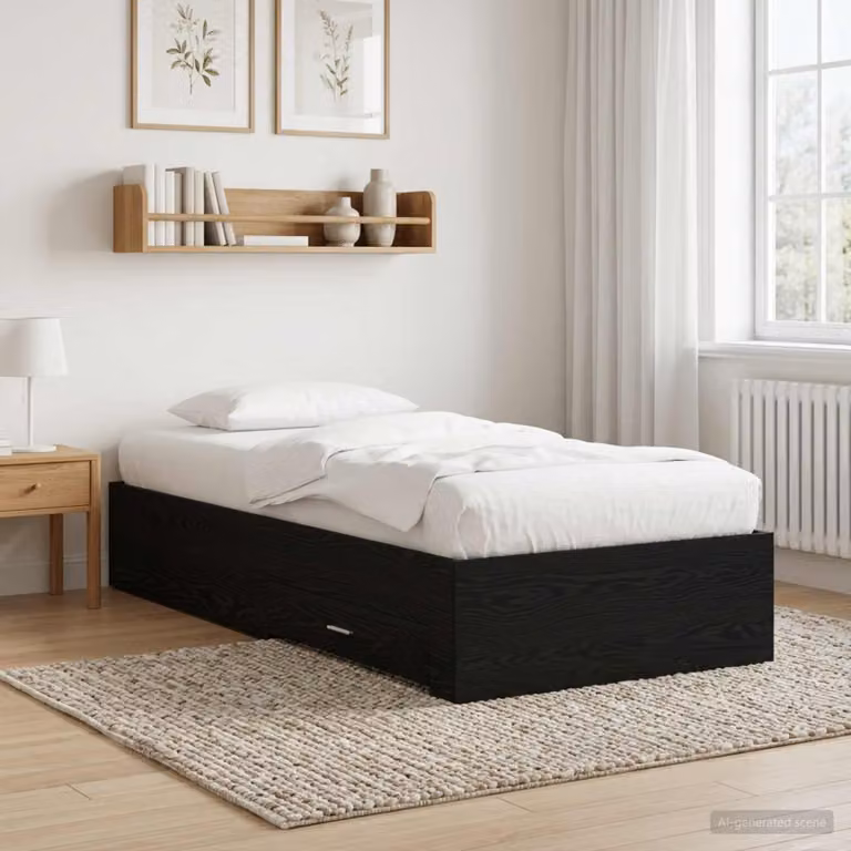 Struttura del letto vidaXL in legno ingegnerizzato rovere e nero con cassetti in stile rustico