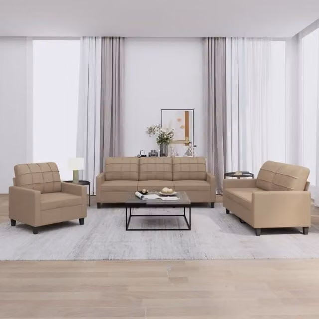 Set di divani moderno vidaXL in similpelle beige con cuscini inclusi per soggiorno – 1