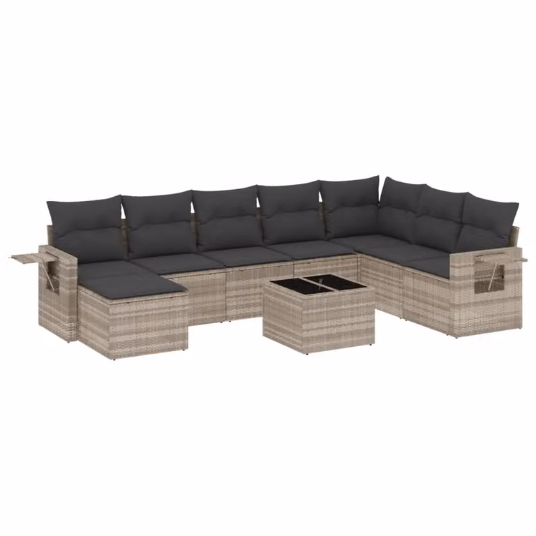Set Divano da Giardino 9pz con Cuscini Grigio Chiaro Polyrattan