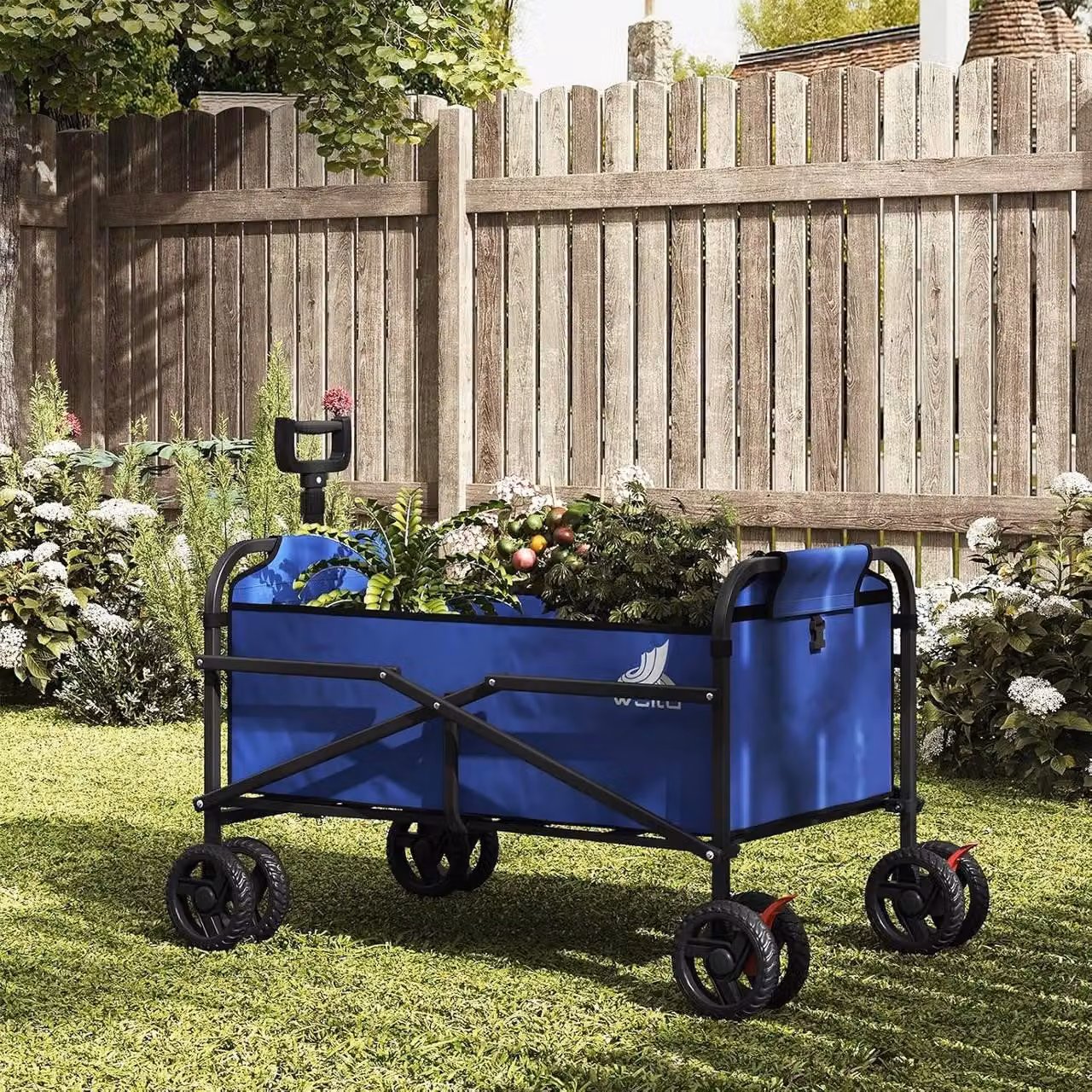 Carrello pieghevole con freno, capacità di carico 80 kg, colore blu, dimensioni 86x54x93 cm