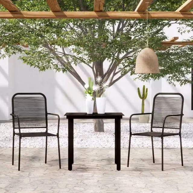 Set da pranzo da giardino moderno vidaXL in acciaio verniciato nero e vetro, 3 pezzi – 1