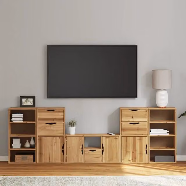 Mobile TV con Contenitore ODDA vidaXL in Legno Massello di Pino, Stile Rustico, Marrone, Parete
