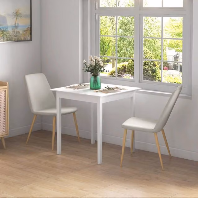 Tavolo da pranzo quadrato in legno massello di pino bianco 75x75x76 cm per 2 persone