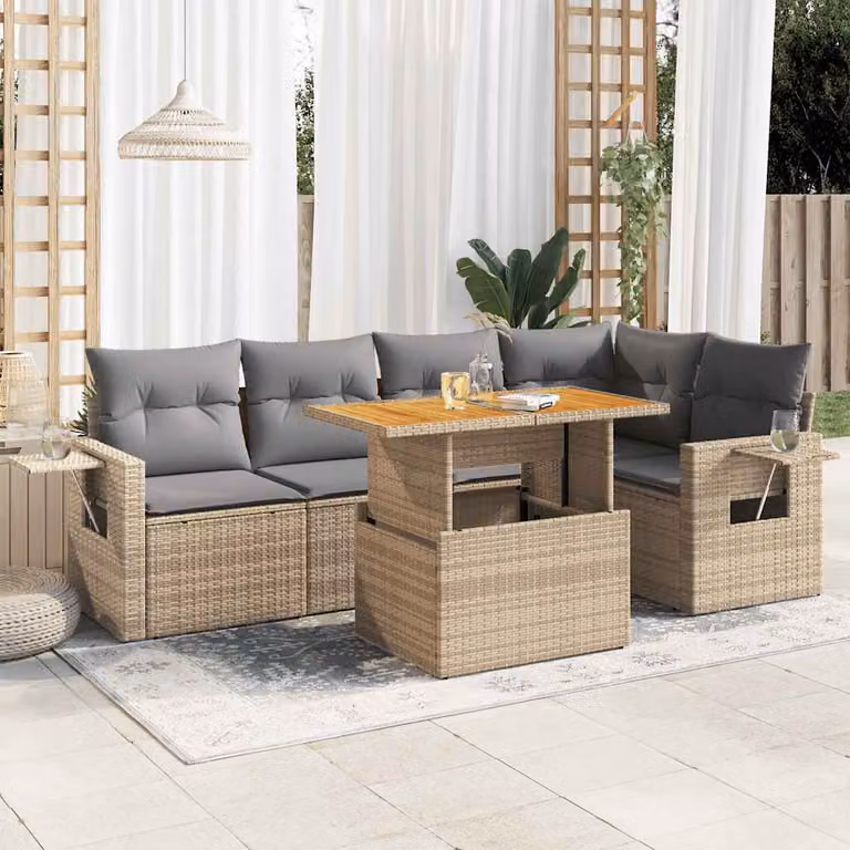 Set Divano da Giardino vidaXL a Forma di L in Polyrattan con Tavolino e Cuscini Beige e Grigio