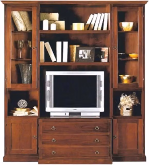 Parete attrezzata porta tv Mobili 2G in legno color noce con dettagli in vetro L: 188 cm, P: 55 cm, H: 212 cm – 3