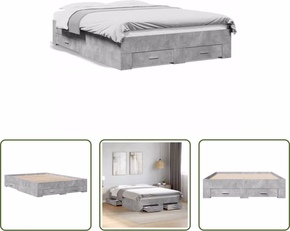 The Living Store Struttura letto con cassetti in cemento grigio 135x190 cm Materiale legno