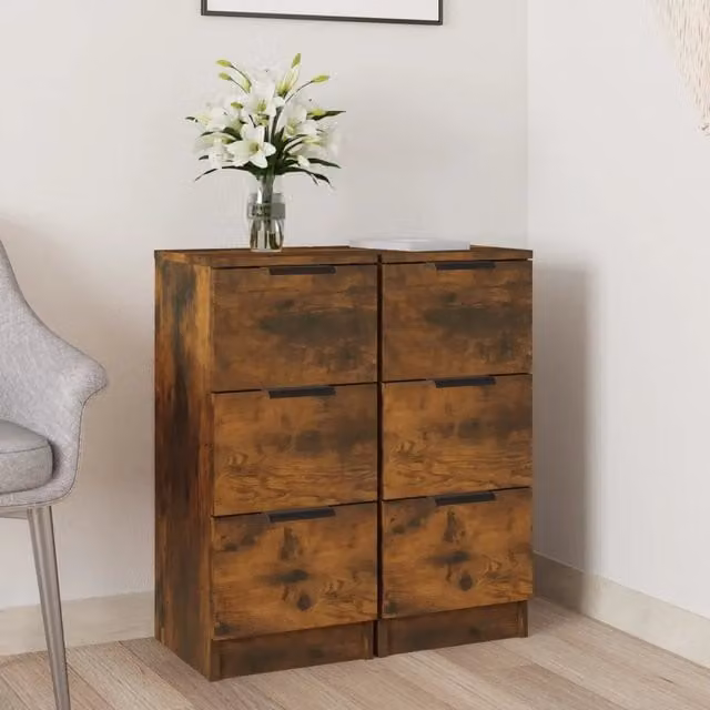 Set di 2 credenze moderne vidaXL in legno multistrato color marrone, sospese a parete, L/P/H: 30 x 30 x 70 cm – 1