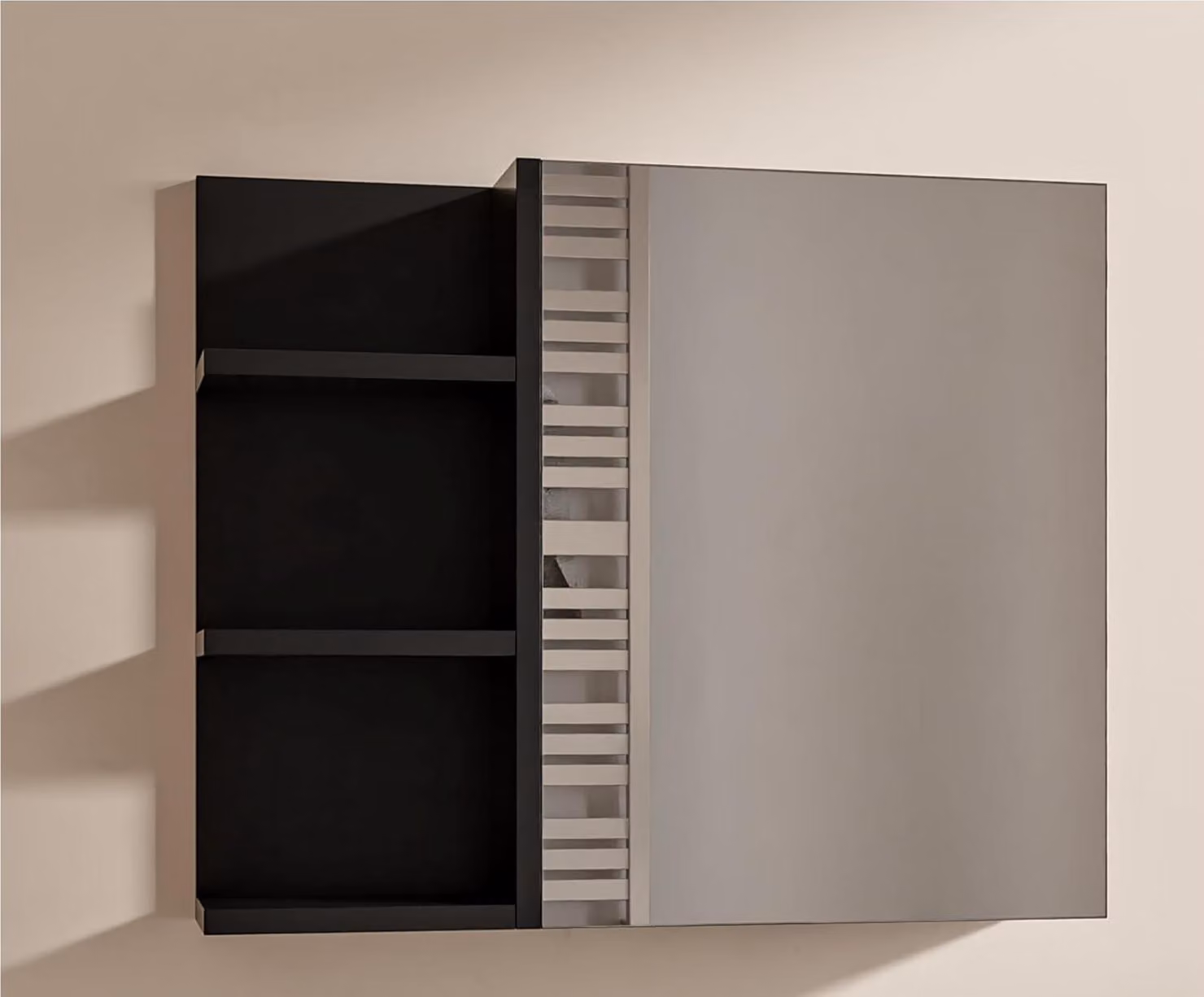 Armadietto Bagno Nero con Specchio e Ripiani 60x50 cm Pensile Bagno 1 Anta Apertura Senza Maniglia Ripiani a Sinistra
