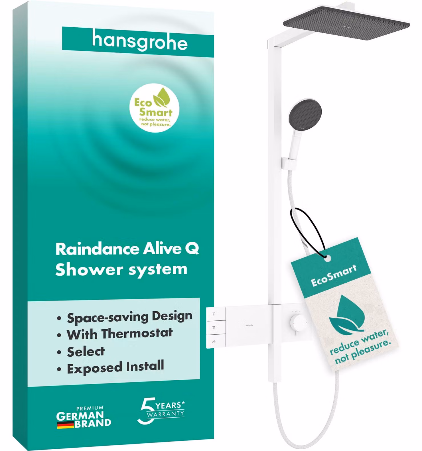 Set doccia Raindance Alive Q, 340x210 mm, 2 getti, bianco opaco