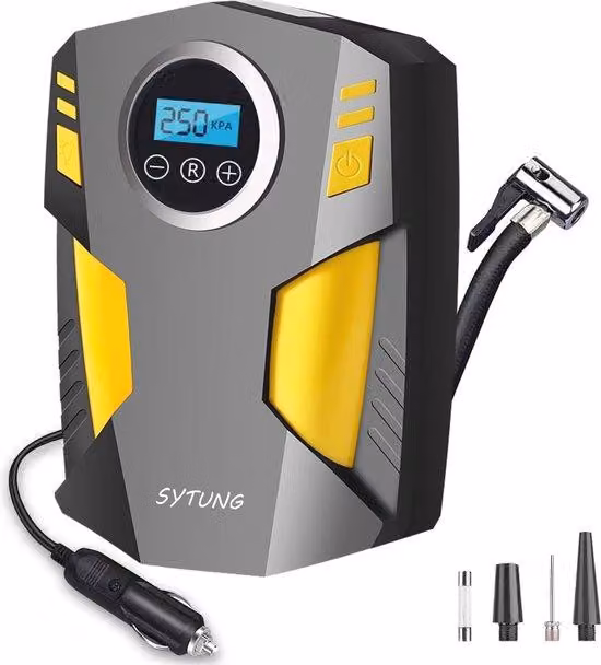 Pompa digitale portatile per pneumatici con funzione di arresto automatico e 3 adattatori per bocchettoni - Compressore d'aria da 12 V