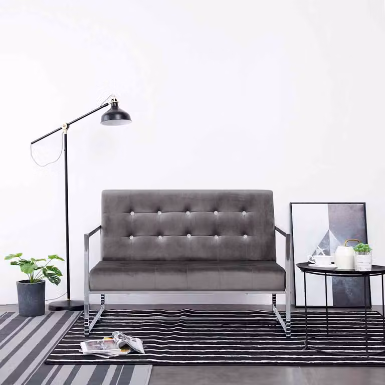 vidaXL Divano a 2 Posti Moderno in Velluto Grigio con Struttura in Legno Solido