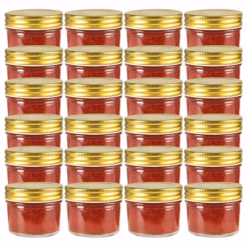 Set di 24 vasetti per marmellata in vetro trasparente con coperchio dorato vidaXL, 110 ml ciascuno