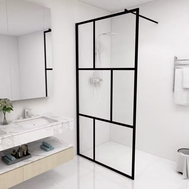 Parete per Doccia Walk-in vidaXL in Vetro Temperato Trasparente con Profilo Nero L: 100 cm, H: 195 cm – 1