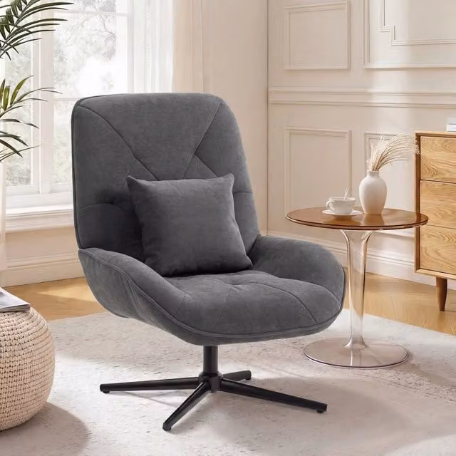 Poltrona girevole grigio scuro 72x92x96 cm con schienale alto e cuscino lombare
