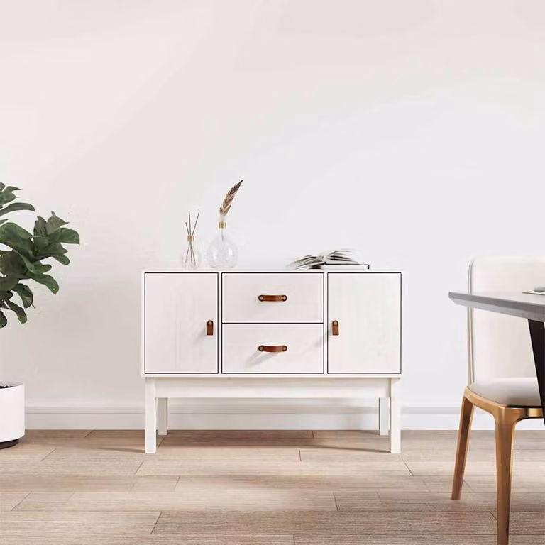 vidaXL Credenza Bianca in Legno Massello di Pino L: 110 cm, P: 40 cm, H: 78 cm