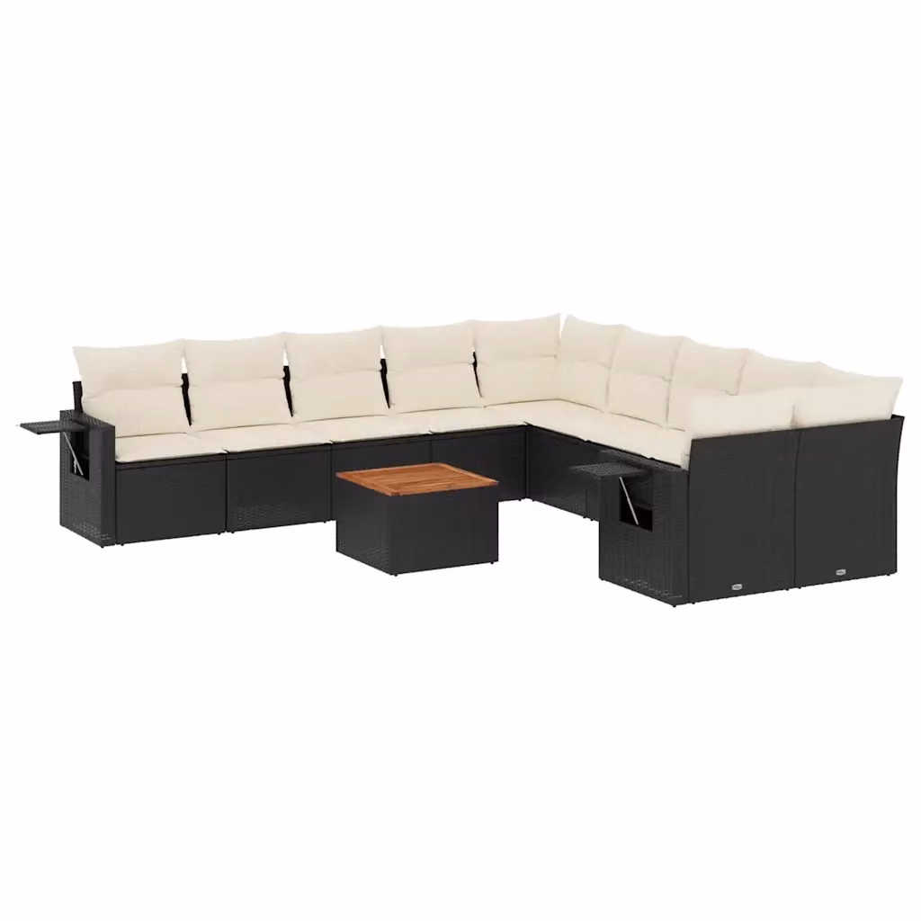 Set di Divani da Giardino vidaXL in Polyrattan Nero con Cuscini e Tavolino, Composizione a U per Esterno – 2