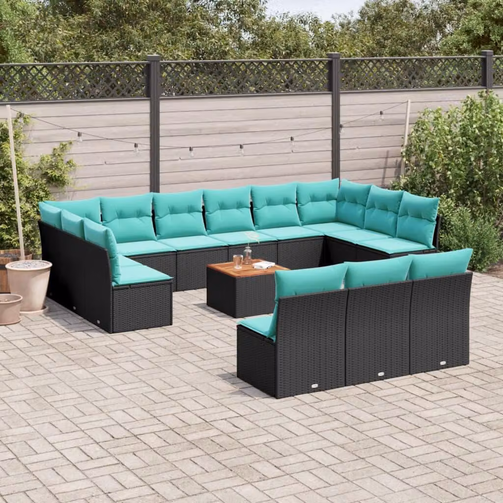 Maison Exclusive - Set da giardino 14 pezzi con cuscini in polyrattan nero