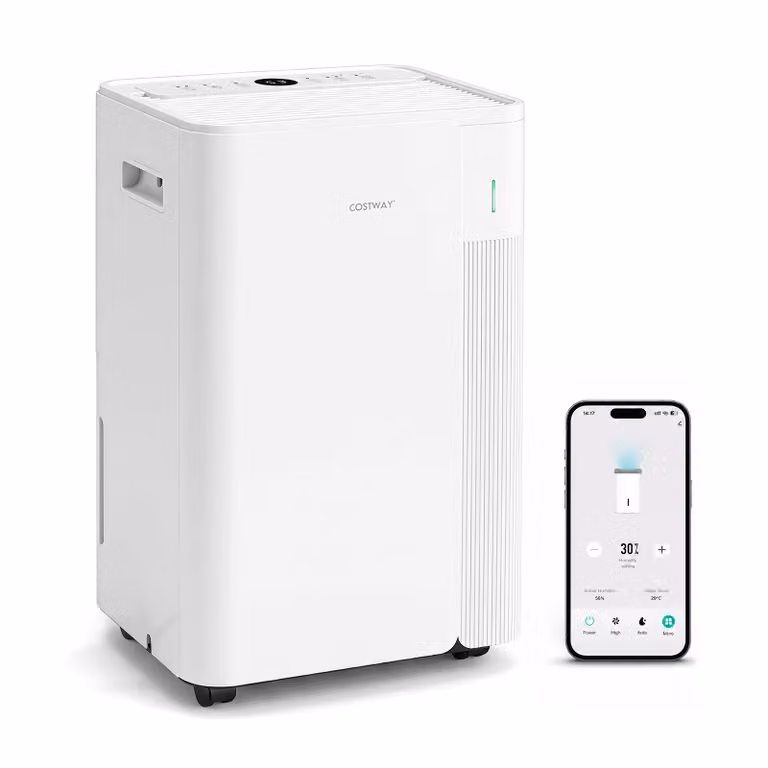 Deumidificatore silenzioso Costway con ruote, serbatoio da 4l e timer, bianco