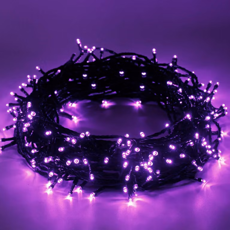 Catena luminosa con 220 LED, lunghezza 25 metri, colore viola, 8 modalità, grado di protezione IP44, alimentazione a corrente