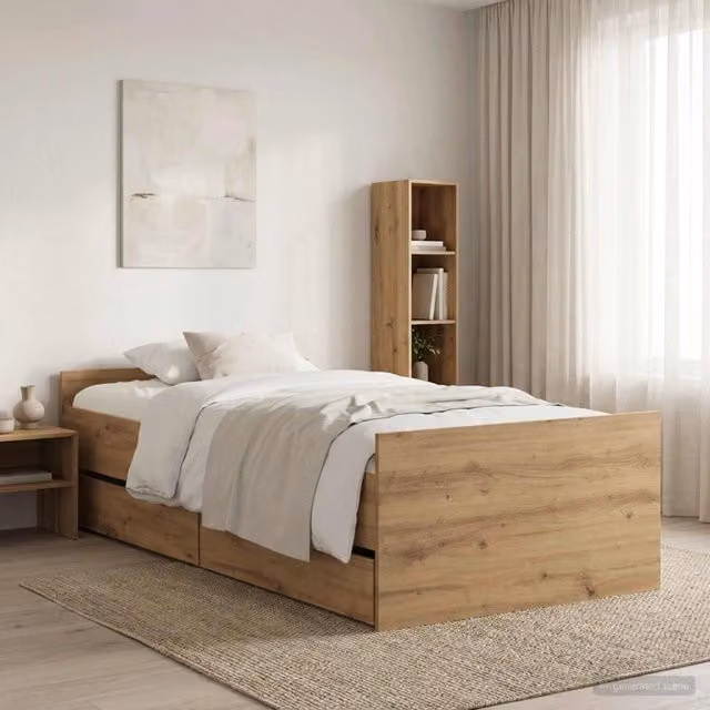 Struttura letto moderno vidaXL in legno color rovere con cassetti L/P/H: 203 x 100 x 50 cm