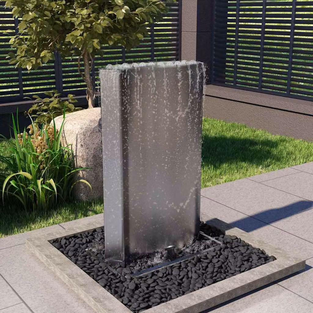 Fontana da giardino a cascata vidaXL in acciaio inox e plastica, colore argento, L: 60,2 cm, P: 37,0 cm, H: 122,1 cm