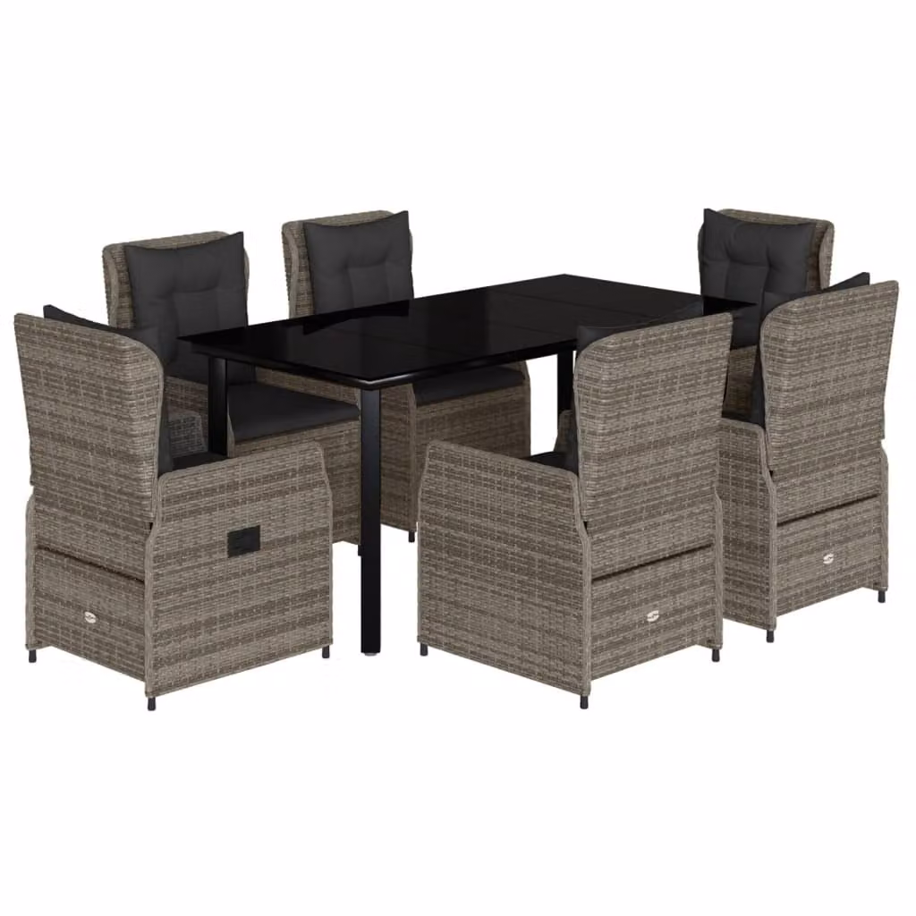 Set da Pranzo da Giardino 7 pz con Cuscini in Polyrattan Grigio