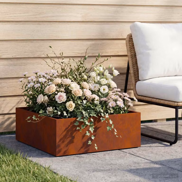 Vaso da giardino vidaXL in acciaio Corten color marrone L/P/H: 40 x 40 x 20 cm