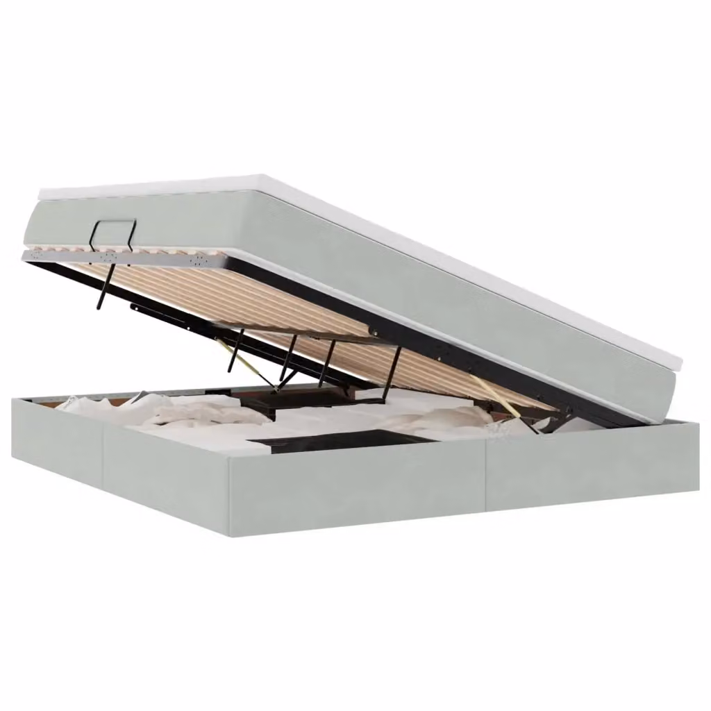 Letto con contenitore e materasso ibrido vidaXL in tessuto grigio, L/P/H: 200 x 160 x 48,5 cm – 2