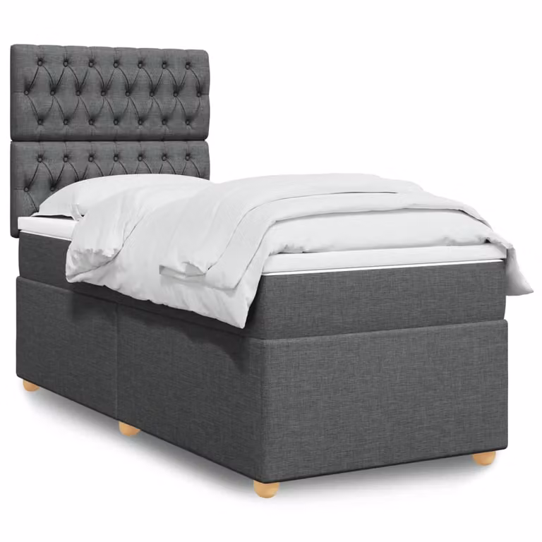 vidaXL Letto Ibrido con Materasso e Giroletto a Molle in Tessuto Grigio e Bianco, L/P/H: 100 x 200 x 150,5 cm