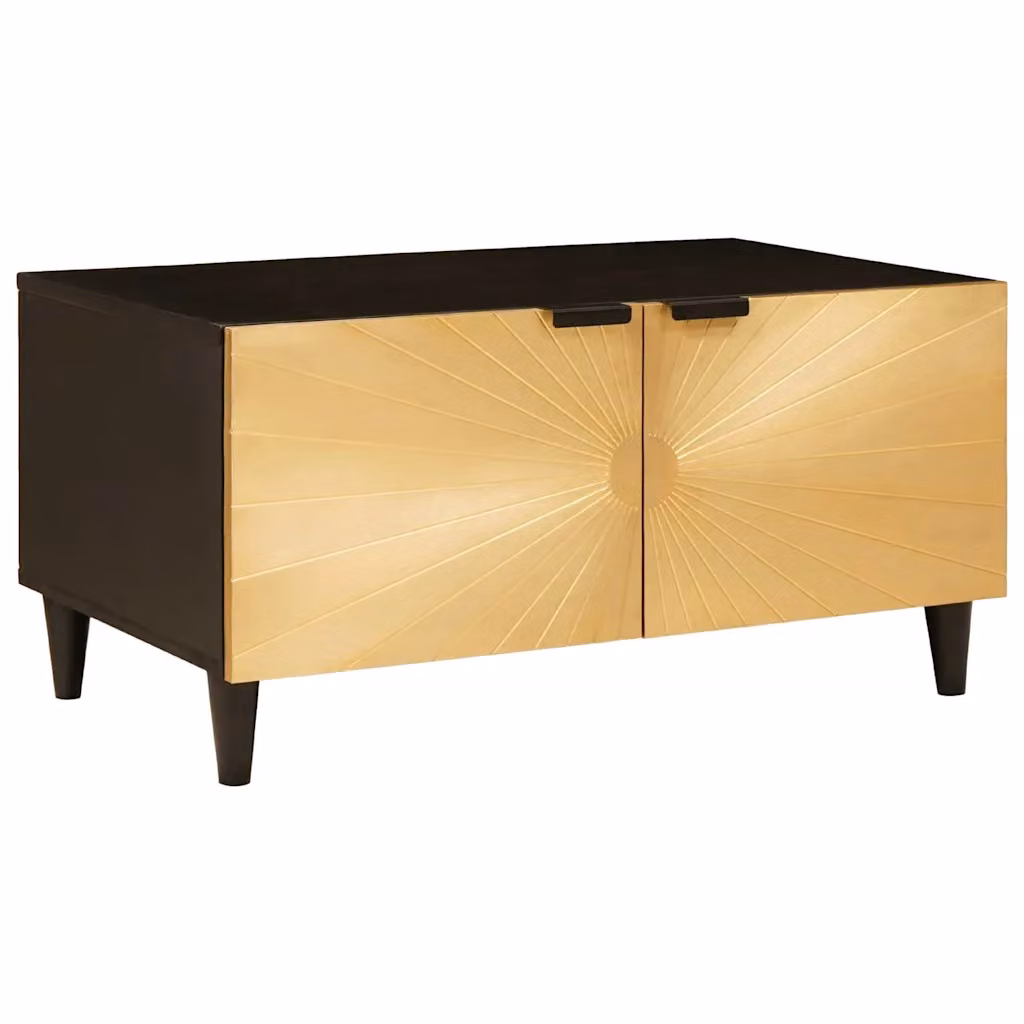 vidaXL Tavolino da salotto moderno in legno di mango nero e oro L: 80 cm, P: 50 cm, H: 40 cm