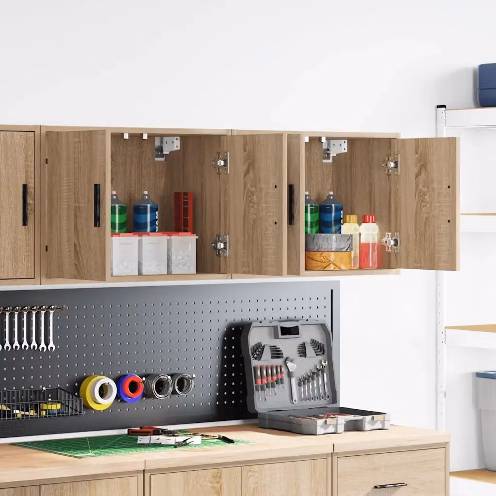 Set di 2 pensili da garage in legno multistrato color rovere sonoma con ante a battente, design moderno e finitura opaca – 2