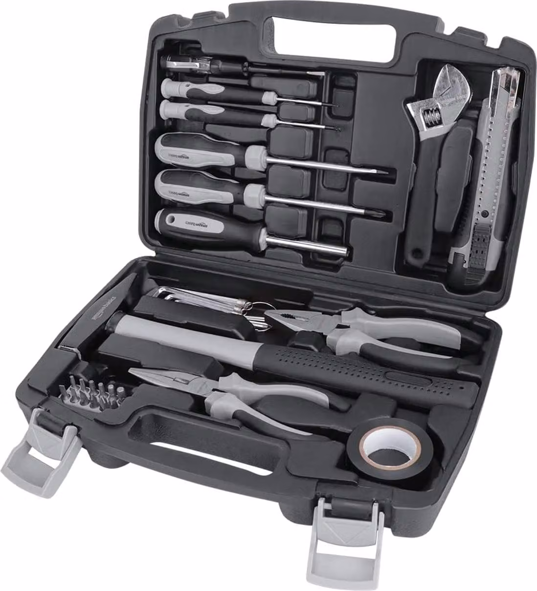 Set di utensili per la casa Amazon Basics, lega d'acciaio, 32 pezzi, nero/grigio