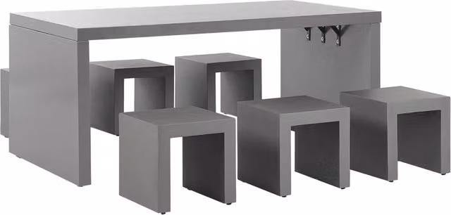 Set da pranzo da giardino Beliani con tavolo rettangolare in cemento grigio e 6 sgabelli
