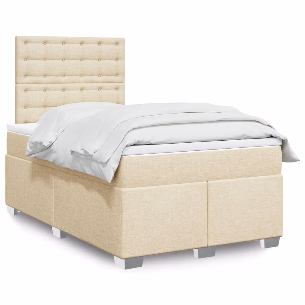 vidaXL Giroletto a Molle con Materasso in Tessuto Beige e Bianco L/P/H: 120 x 200 cm