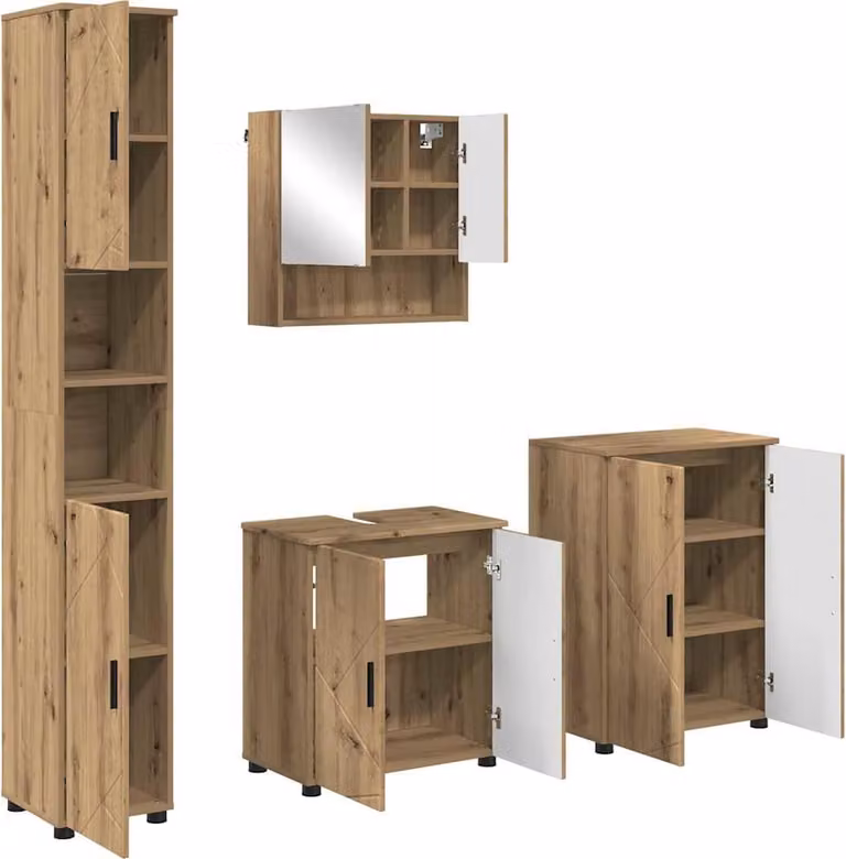 SYFAX™ Set di mobili per il bagno con porta 4 pcs Rovere artigianale