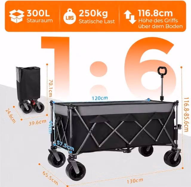 Carrello pieghevole REDOM in acciaio nero e grigio L/P/H: 120 x 57,5 x 44 cm
