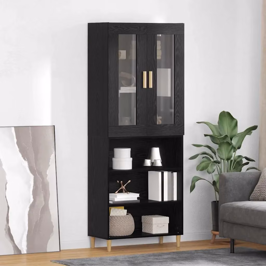 Credenza moderna Design In in rovere e nero con ante a battente per soggiorno e sala da pranzo L: 69,5 cm, P: 34 cm, H: 180 cm – 2